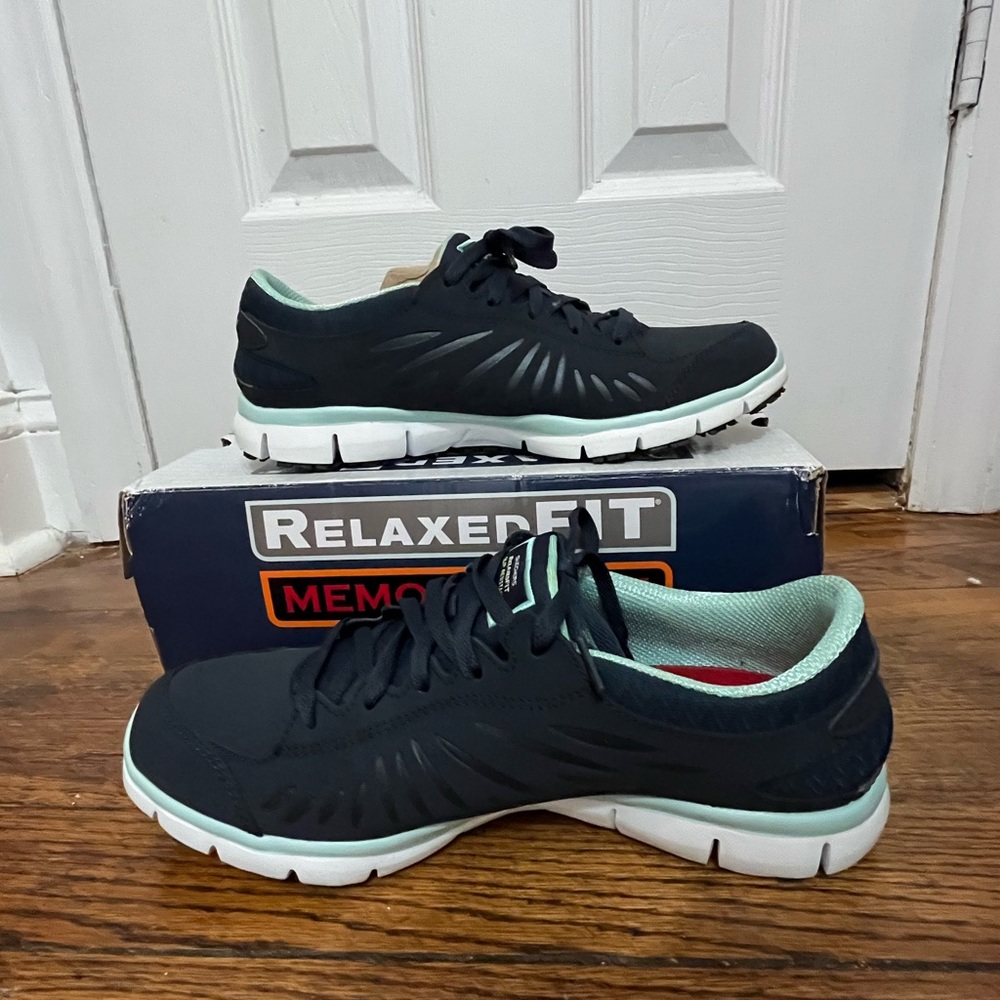 Skechers Work Stacey Women’s Navy/Aqua Soft Toe Non-slip Athletic Shoe